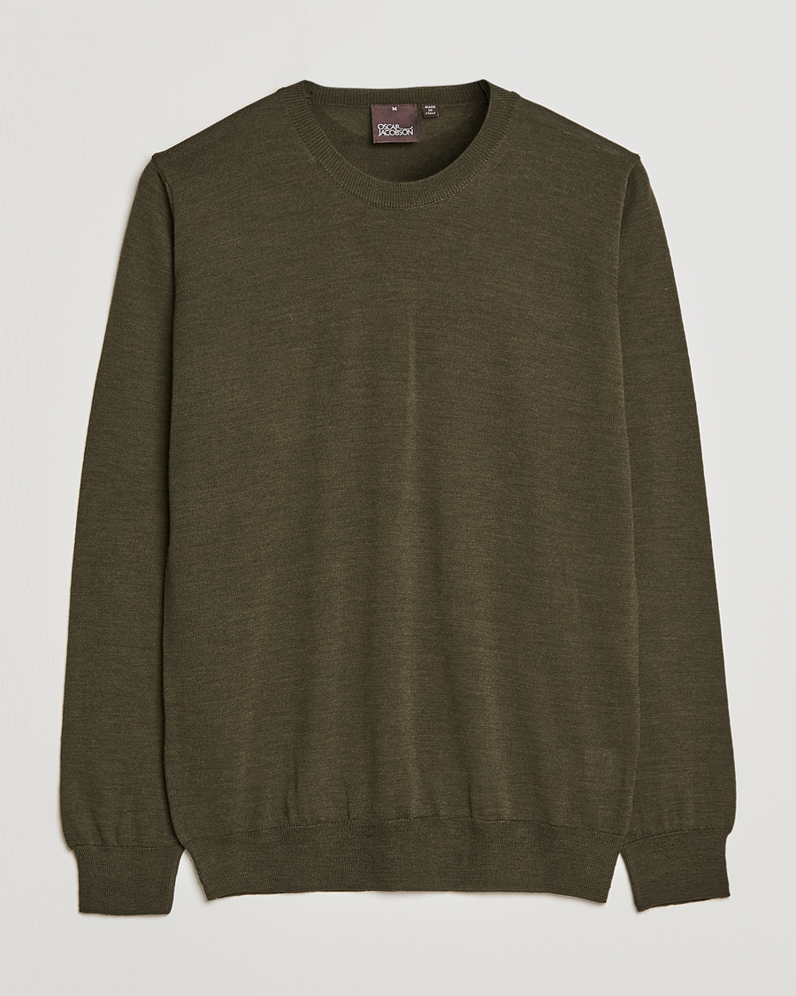 Herre | Trøjer | Oscar Jacobson | Custer Extra Fine Merino Crew Neck Green