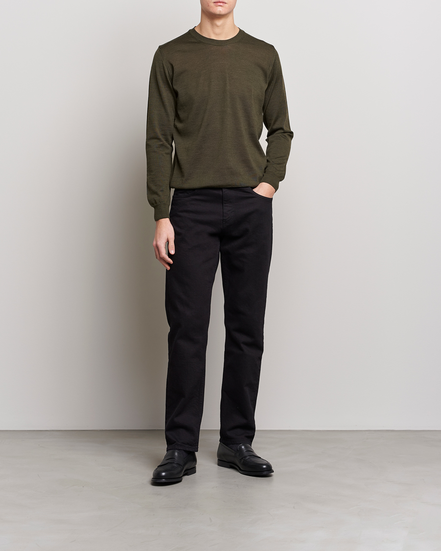 Herre | Trøjer | Oscar Jacobson | Custer Extra Fine Merino Crew Neck Green