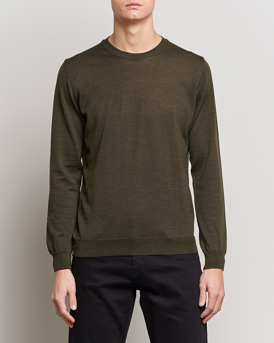 Herre | Trøjer | Oscar Jacobson | Custer Extra Fine Merino Crew Neck Green