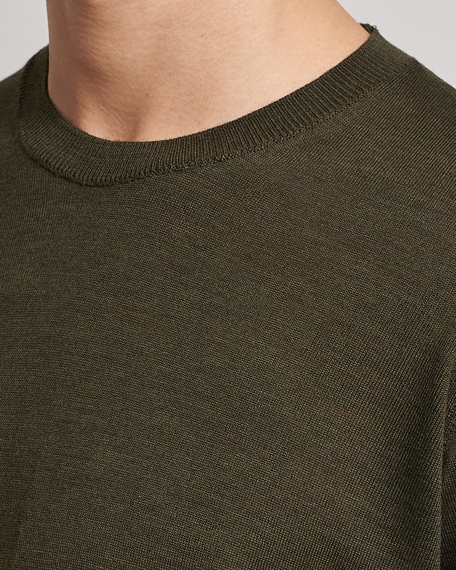 Herre | Trøjer | Oscar Jacobson | Custer Extra Fine Merino Crew Neck Green
