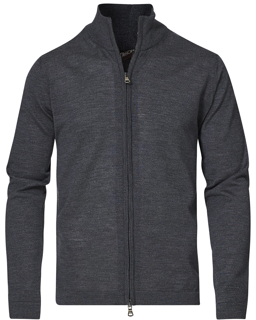 Herre | Trøjer | Oscar Jacobson | Ariel Extra Fine Merino Full Zip Grey