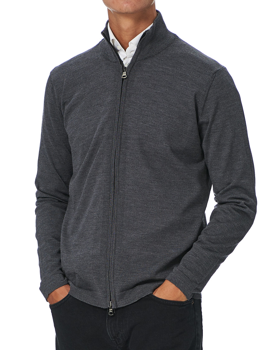 Herre | Trøjer | Oscar Jacobson | Ariel Extra Fine Merino Full Zip Grey