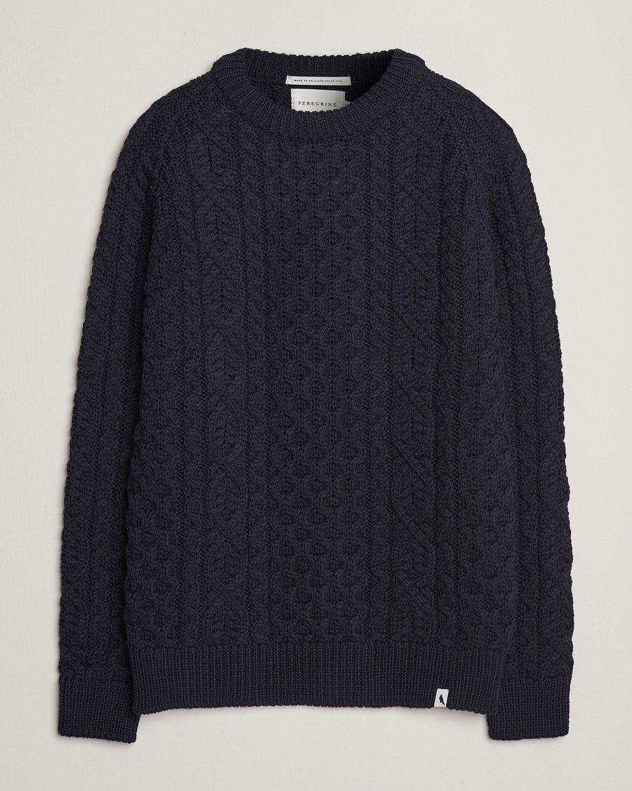 Herre | Trøjer | Peregrine | Hudson Wool Aran Knitted Jumper Navy