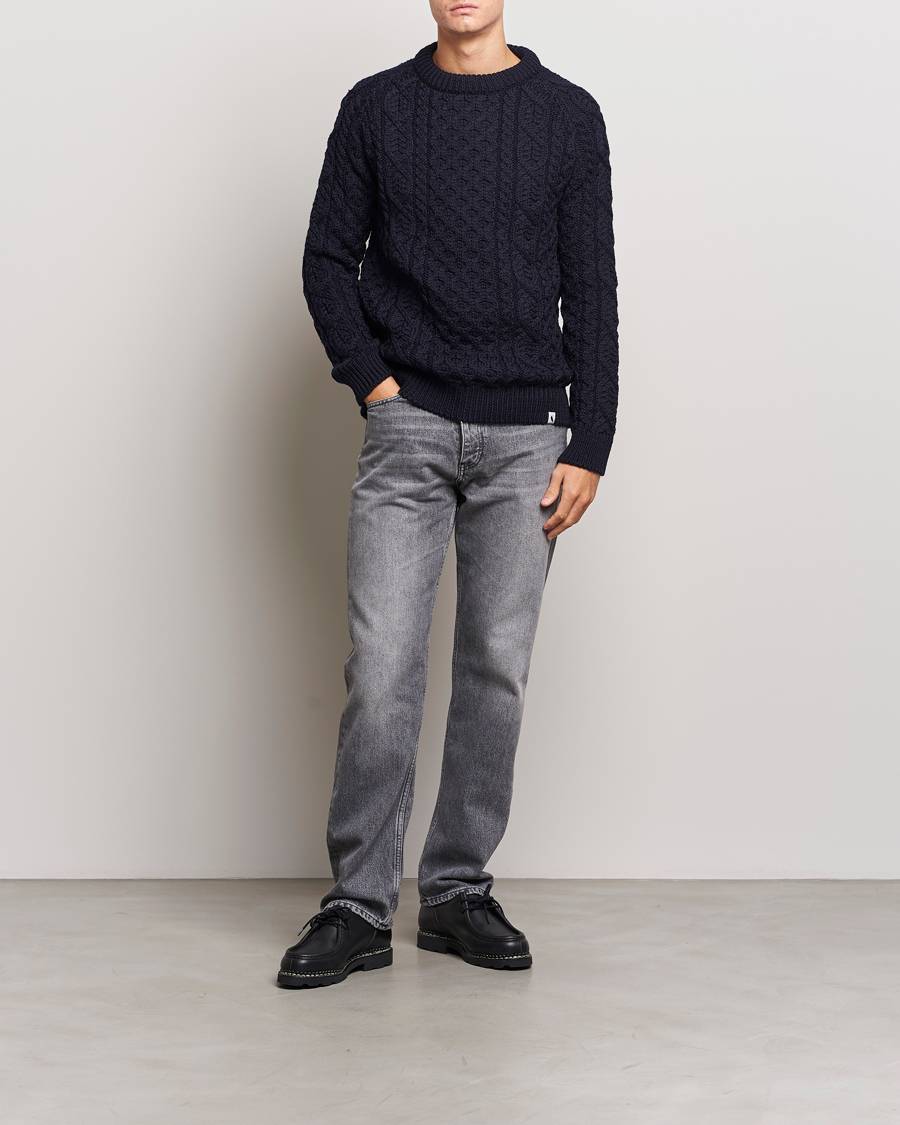 Herre | Trøjer | Peregrine | Hudson Wool Aran Knitted Jumper Navy