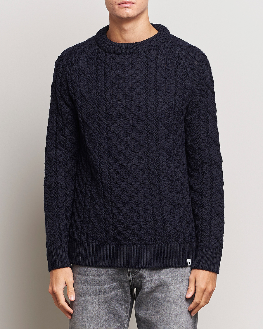 Herre | Trøjer | Peregrine | Hudson Wool Aran Knitted Jumper Navy
