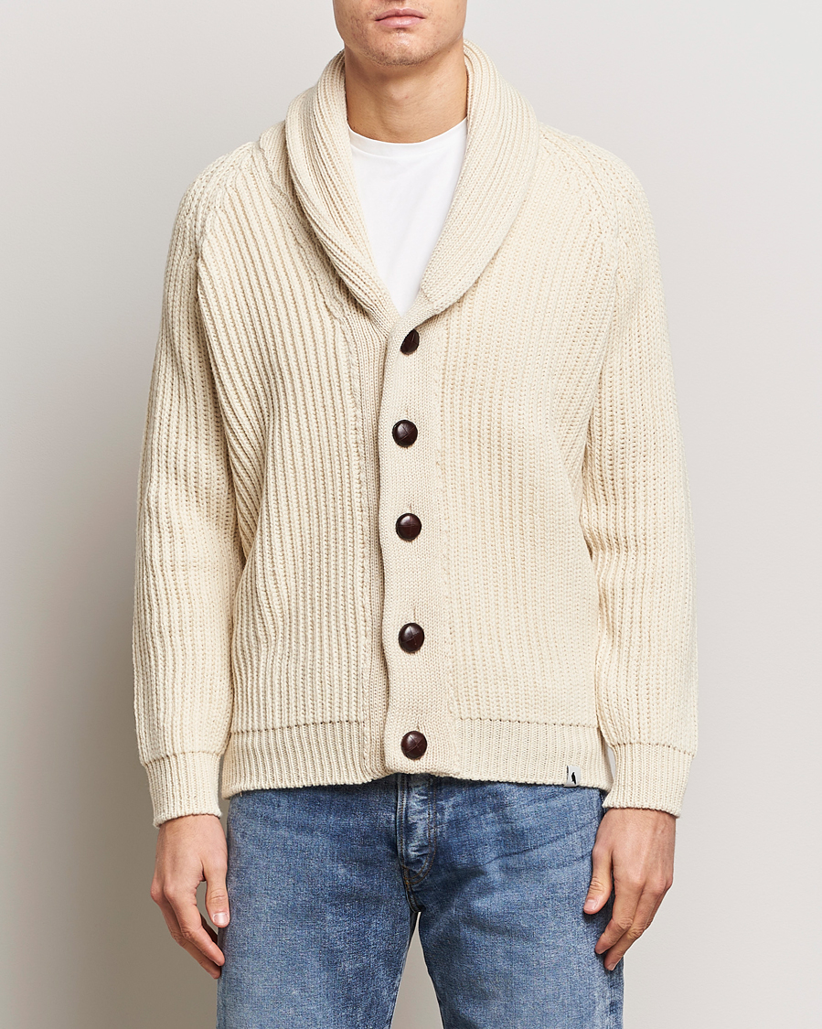 Herre | Cardigans | Peregrine | Wilkinson Ribbed Wool Cardigan Ecru