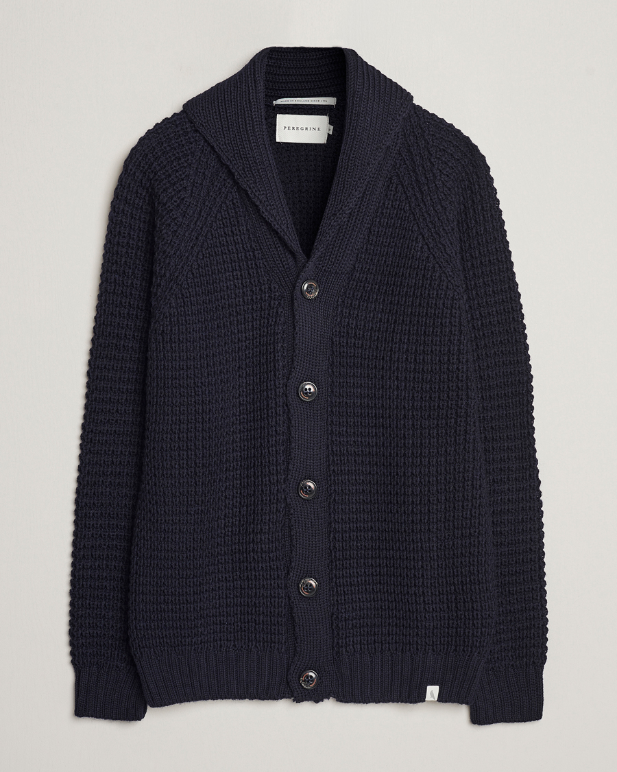 Herre | Trøjer | Peregrine | Waffle Wool Shawl Cardigan Navy