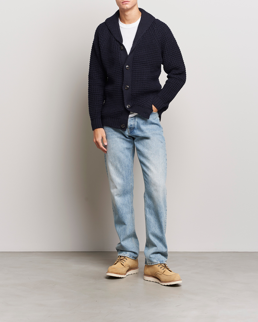 Herre | Trøjer | Peregrine | Waffle Wool Shawl Cardigan Navy