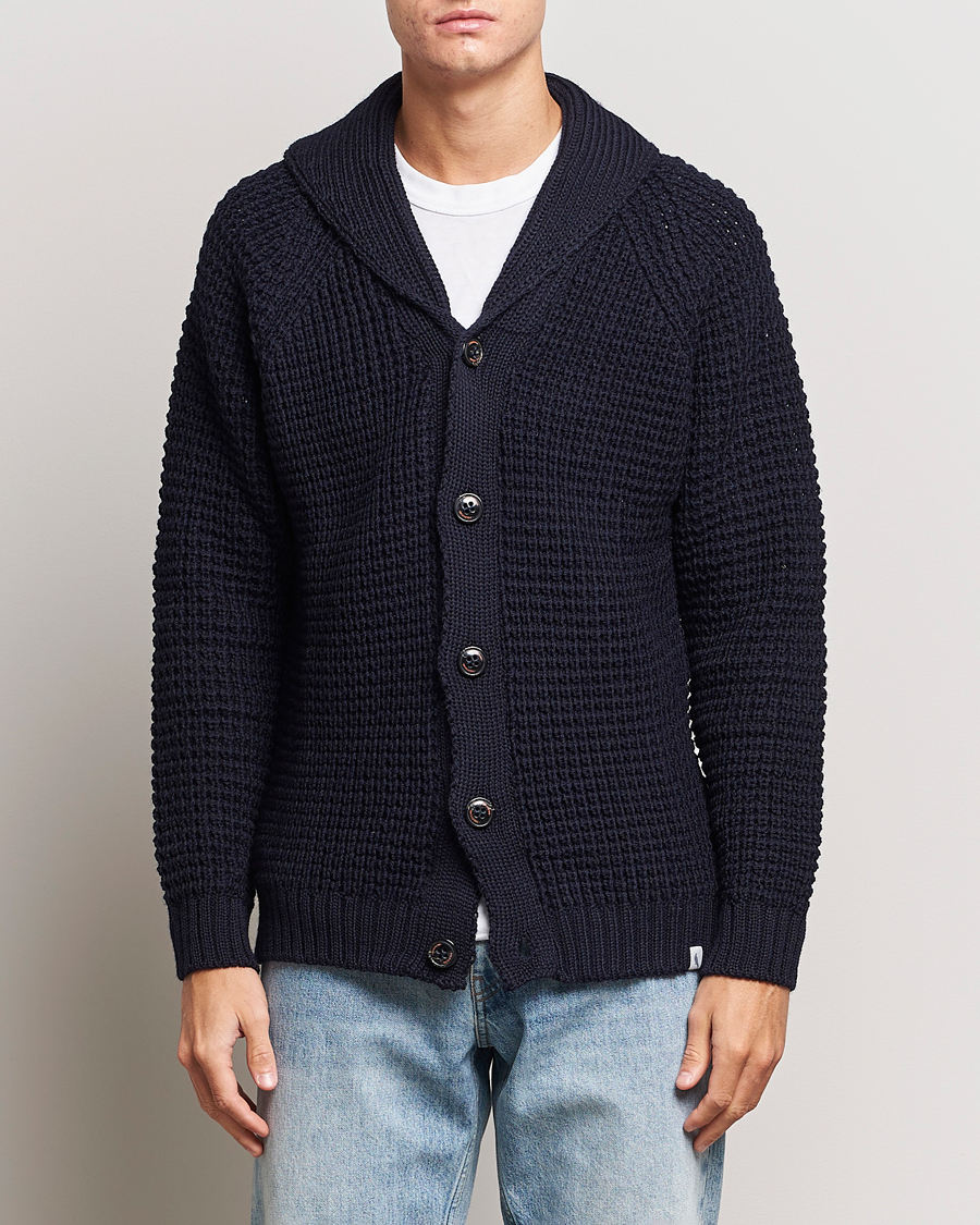 Herre | Trøjer | Peregrine | Waffle Wool Shawl Cardigan Navy