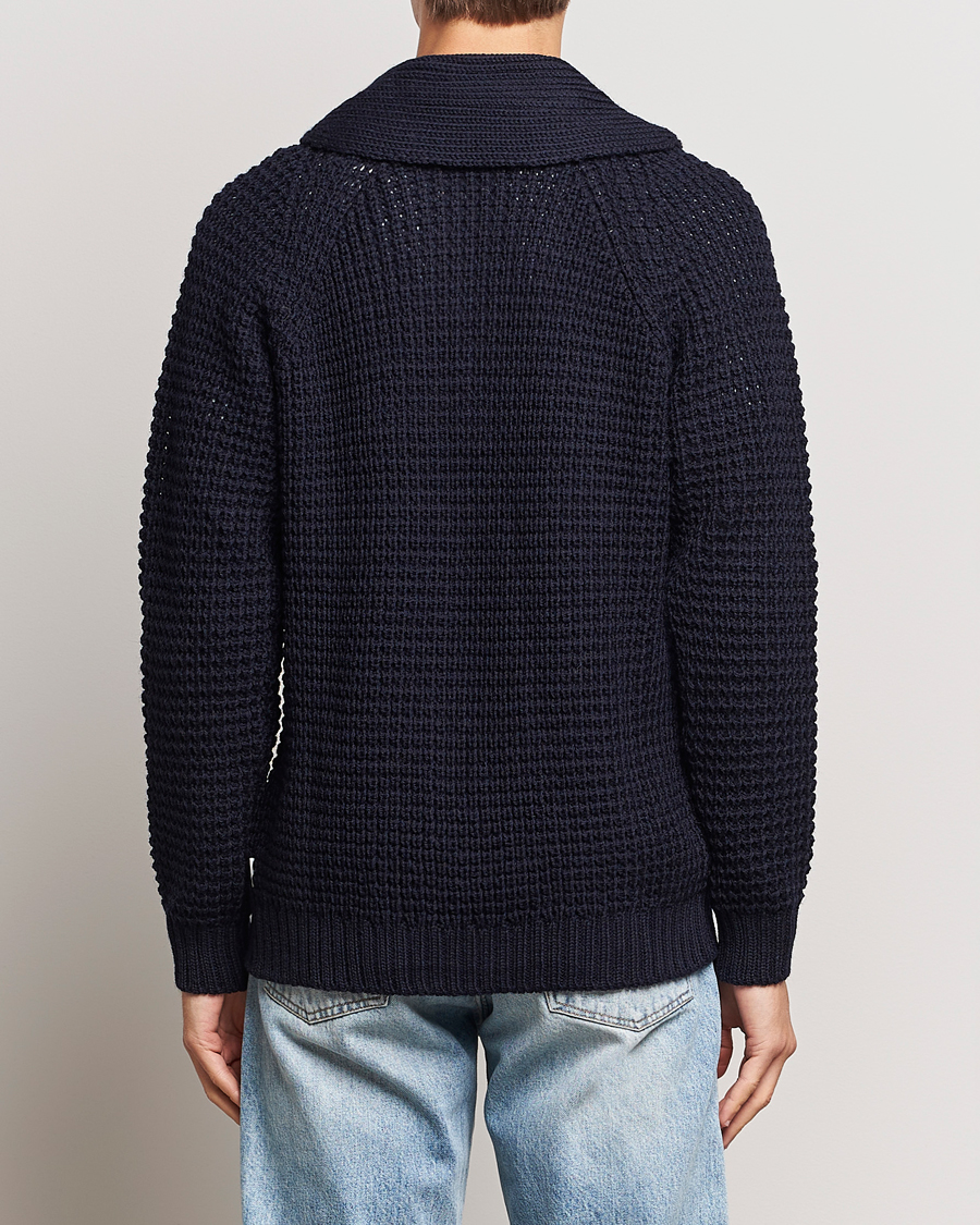 Herre | Trøjer | Peregrine | Waffle Wool Shawl Cardigan Navy
