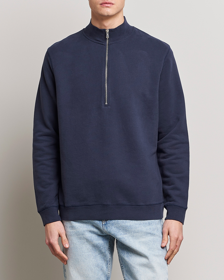 Herre | Sweatshirts | Sunspel | Loopback Half Zip Sweatshirt Navy