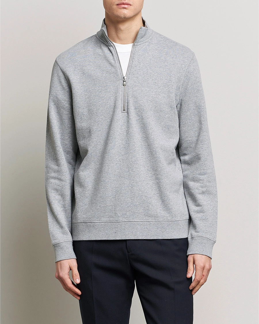 Herre | Grå sweatshirts | Sunspel | Loopback Half Zip Sweatshirt Grey Melange