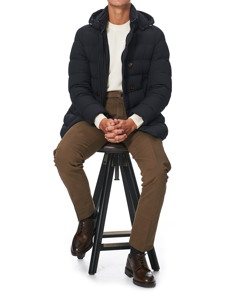 Herre | Jakker | MooRER | Double Breasted Stretch Nylon Hood Coat Navy