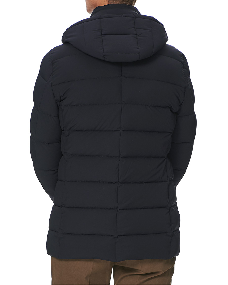 Herre | Jakker | MooRER | Double Breasted Stretch Nylon Hood Coat Navy