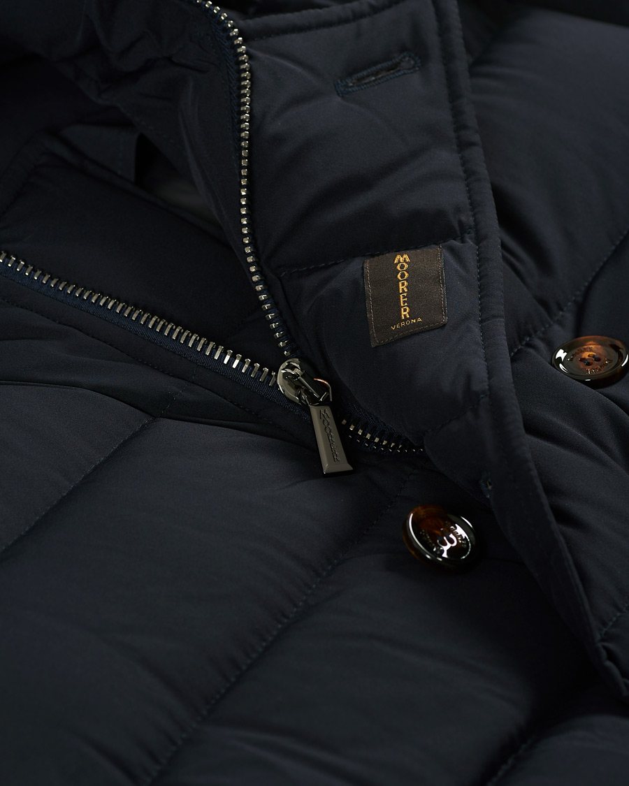 Herre | Jakker | MooRER | Double Breasted Stretch Nylon Hood Coat Navy