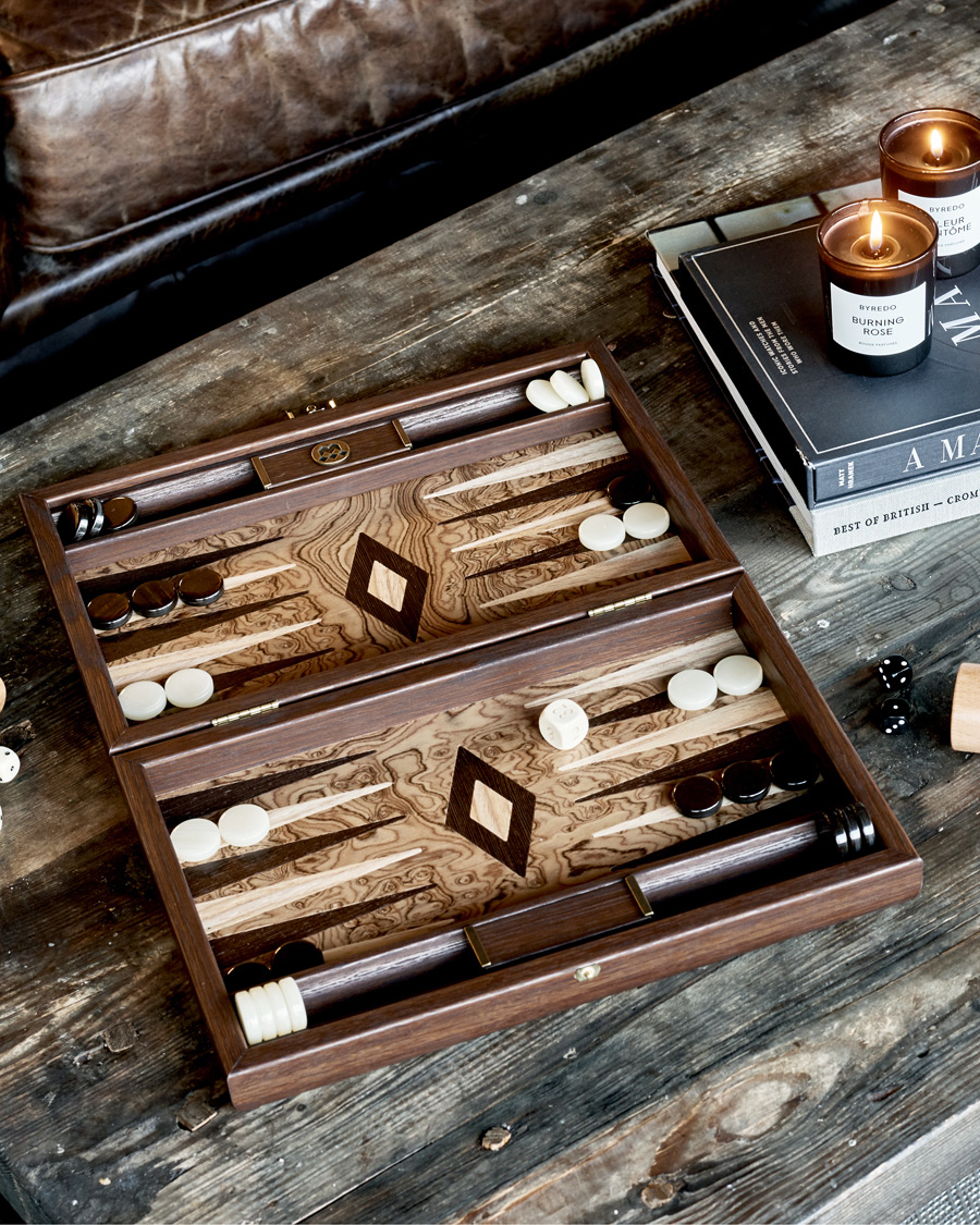 Herre | Spil & fritid | Manopoulos | Walnut Burl Small Backgammon With Side Racks