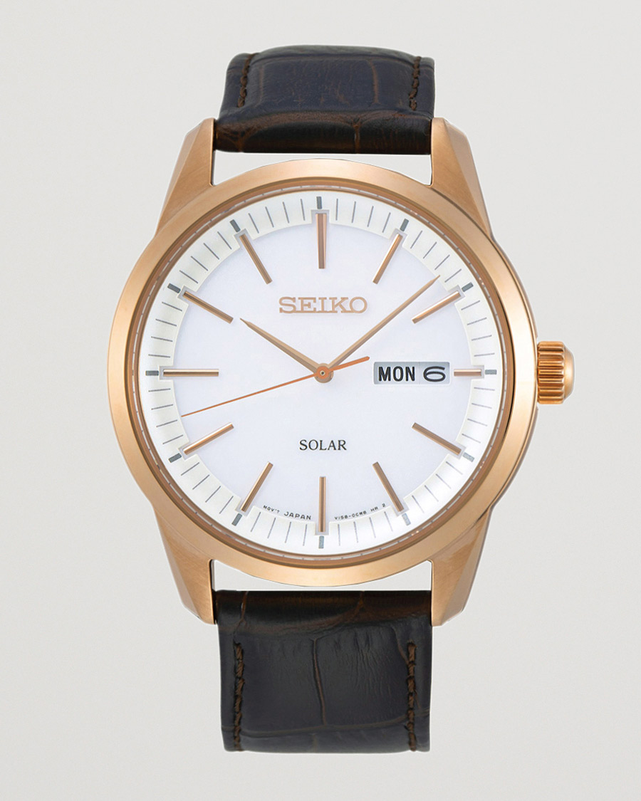 Herre | Seiko Solar Sapphire 40mm Rose Gold Steel White Dial | Seiko | Solar Sapphire 40mm Rose Gold Steel White Dial