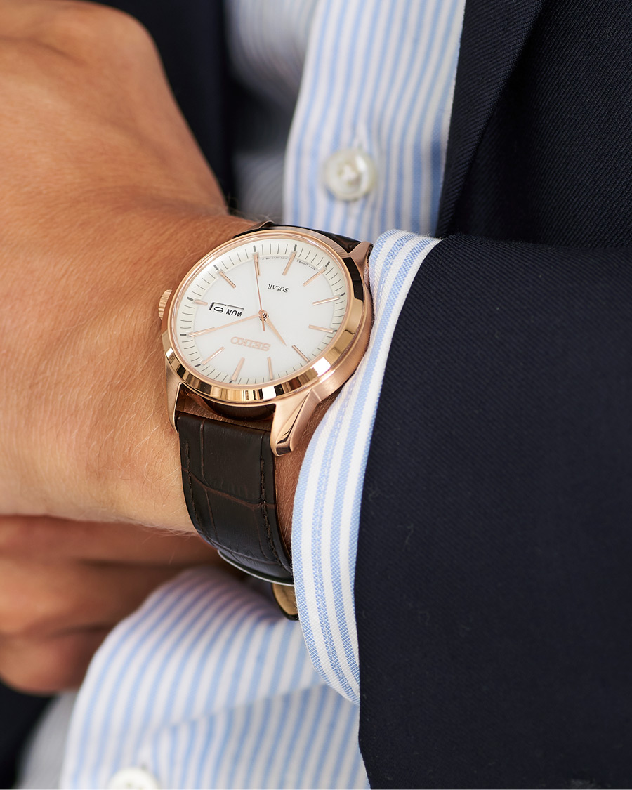 Herre | Seiko Solar Sapphire 40mm Rose Gold Steel White Dial | Seiko | Solar Sapphire 40mm Rose Gold Steel White Dial