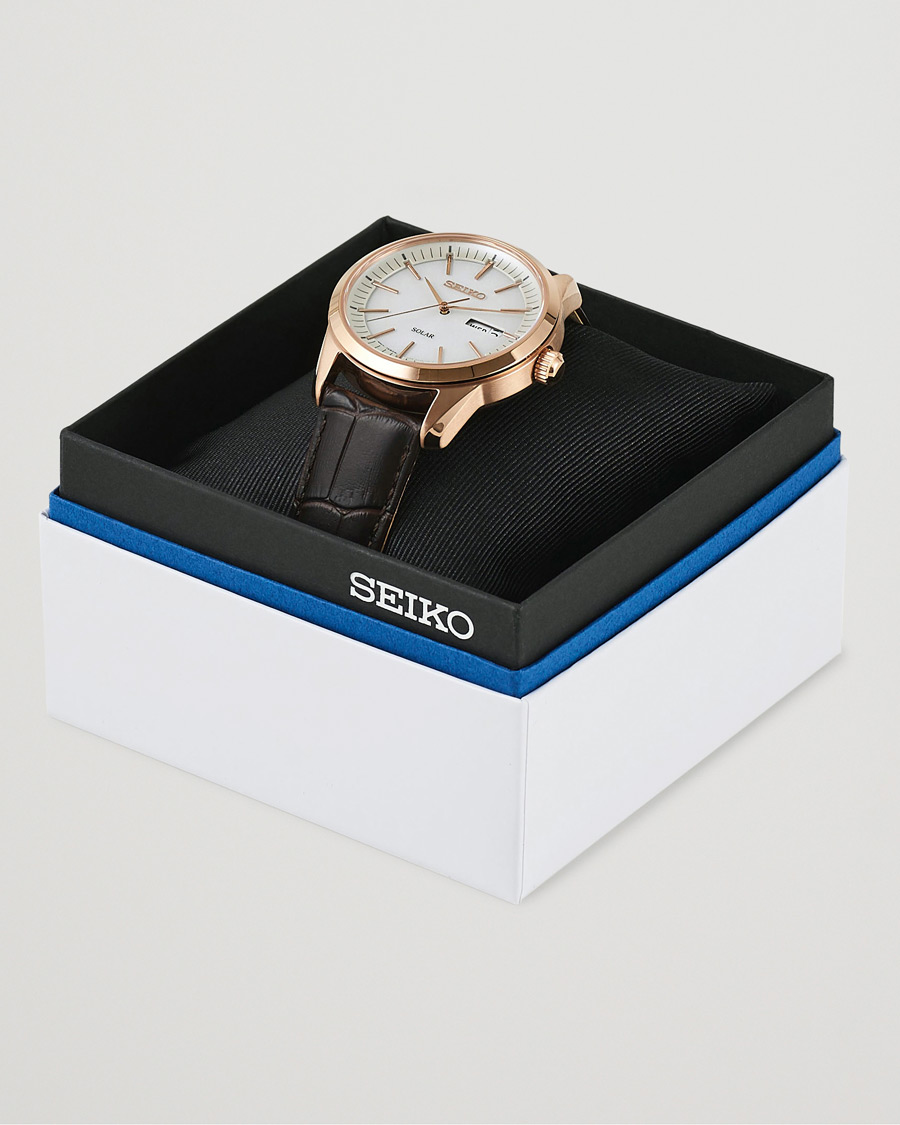 Herre | Seiko Solar Sapphire 40mm Rose Gold Steel White Dial | Seiko | Solar Sapphire 40mm Rose Gold Steel White Dial