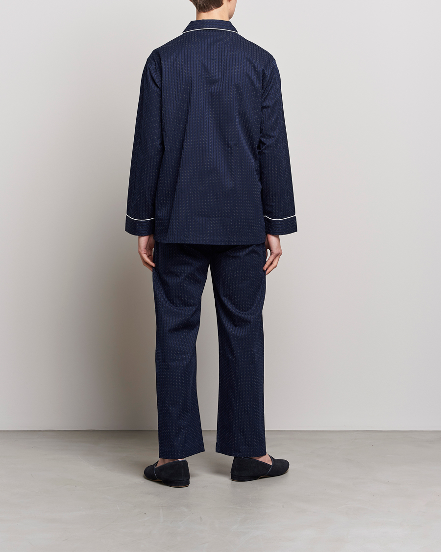 Herre | Loungewear | Derek Rose | Royal Piped Cotton Pyjama Set Navy