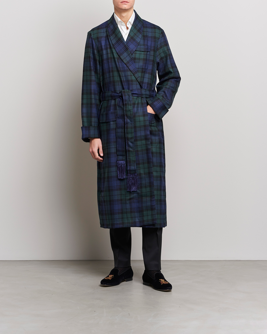 Herre | Pyjamas & Morgenkåber | Derek Rose | Wool Tartan Dressing Gown Blackwatch