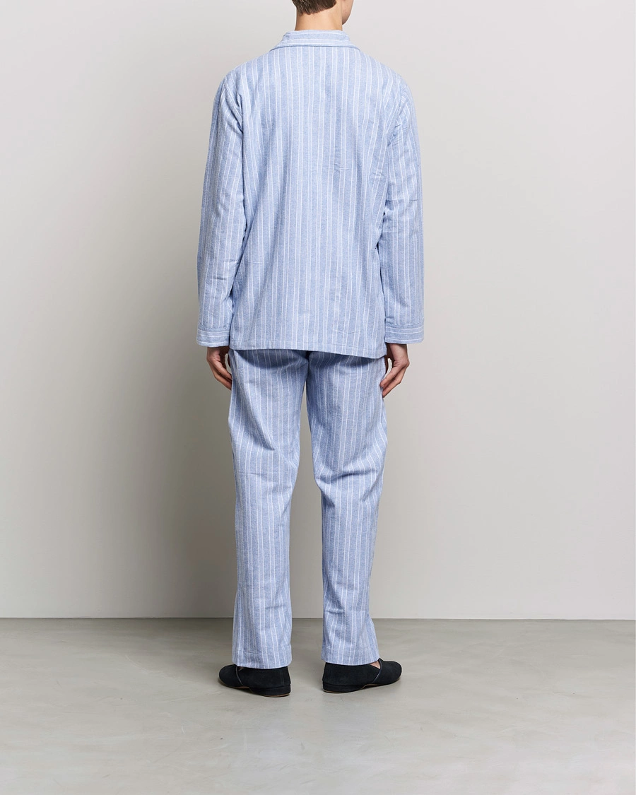 Herre | Pyjamas & Morgenkåber | Derek Rose | Brushed Cotton Flannel Striped Pyjama Set Blue