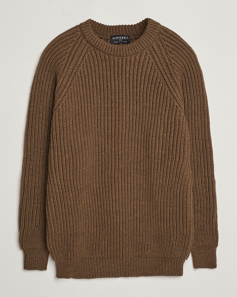 Herre | Trøjer | Gloverall | Fisherman Rib Chunky Wool Crew Dark Green