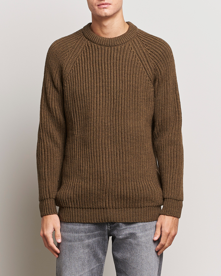 Herre | Trøjer | Gloverall | Fisherman Rib Chunky Wool Crew Dark Green