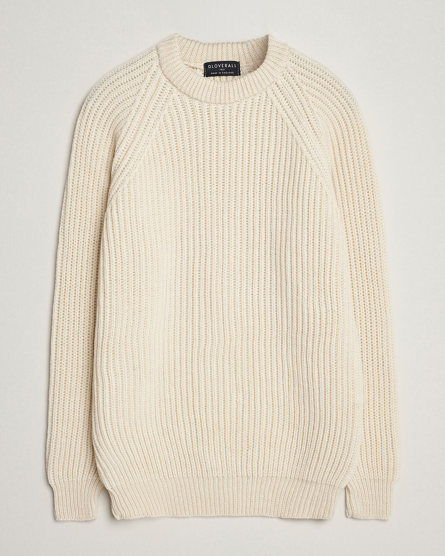 Herre | Trøjer | Gloverall | Fisherman Rib Chunky Wool Crew Neck Ecru