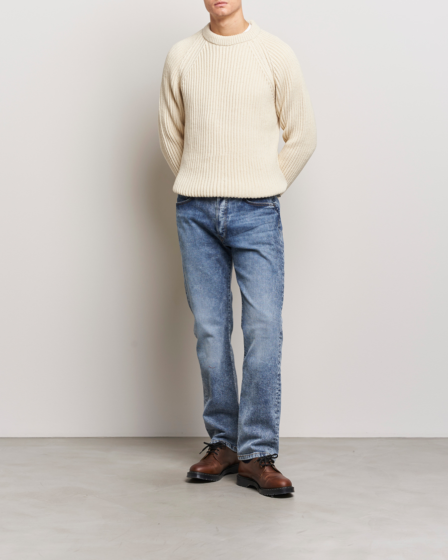 Herre | Trøjer | Gloverall | Fisherman Rib Chunky Wool Crew Neck Ecru