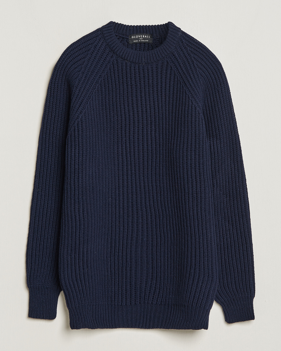 Herre | Trøjer | Gloverall | Fisherman Rib Chunky Wool Crew Neck Navy