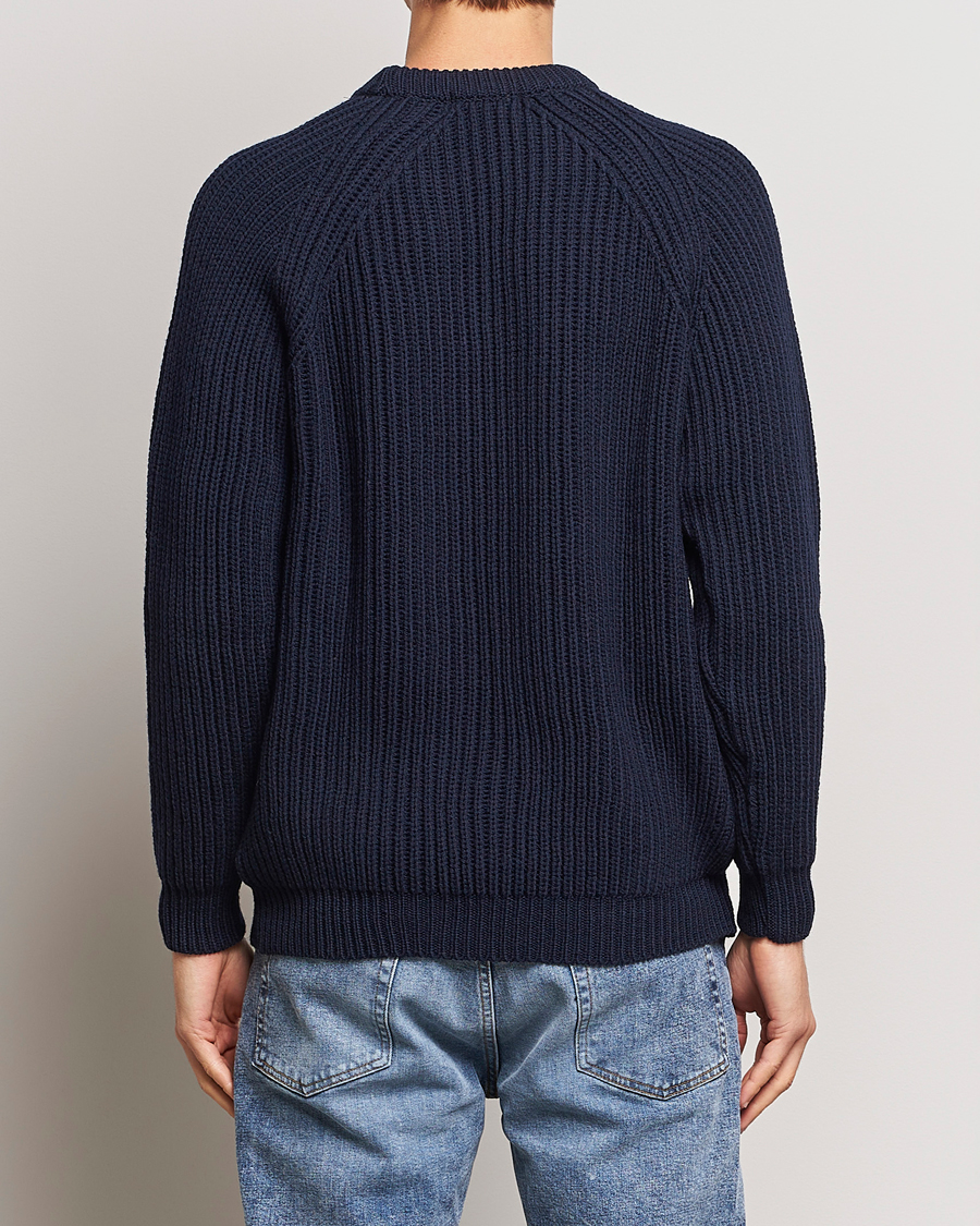 Herre | Trøjer | Gloverall | Fisherman Rib Chunky Wool Crew Neck Navy