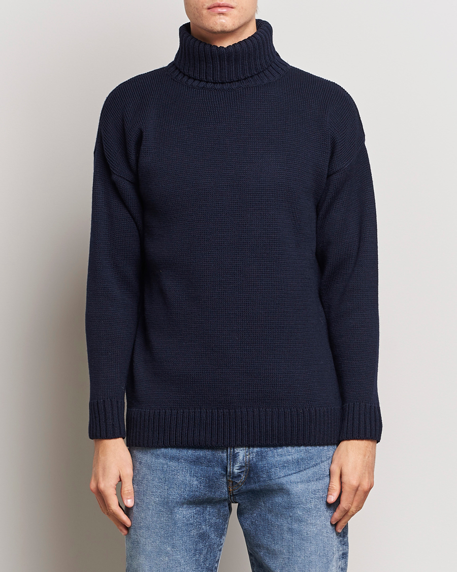 Herre | Best of British | Gloverall | Submariner Chunky Wool Roll Neck Navy
