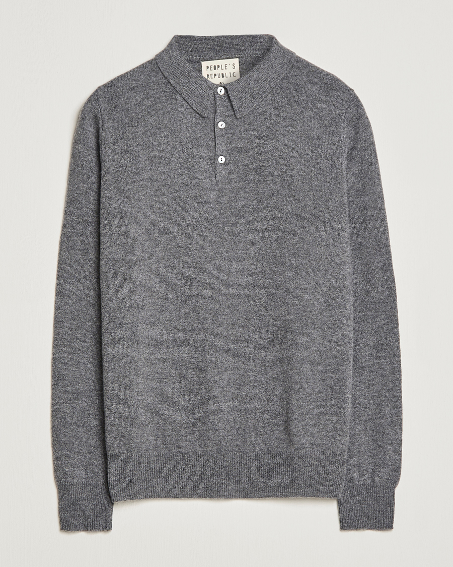 Herre | Trøjer | People's Republic of Cashmere | Cashmere Long Sleeve Polo Heather Grey