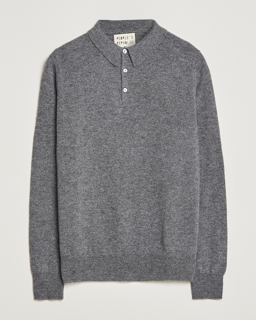 Herre | Trøjer | People's Republic of Cashmere | Cashmere Long Sleeve Polo Heather Grey