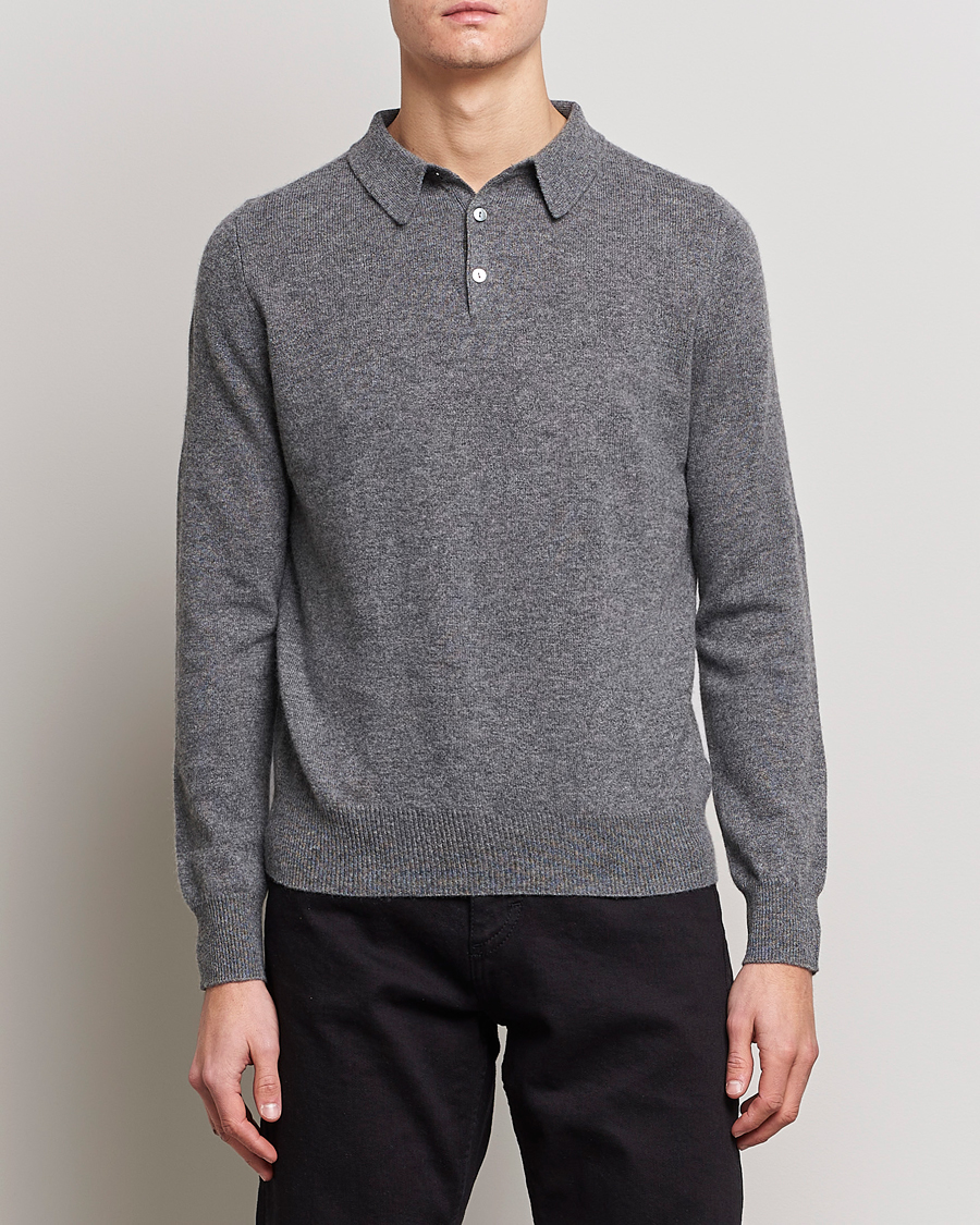 Herre | Trøjer | People's Republic of Cashmere | Cashmere Long Sleeve Polo Heather Grey