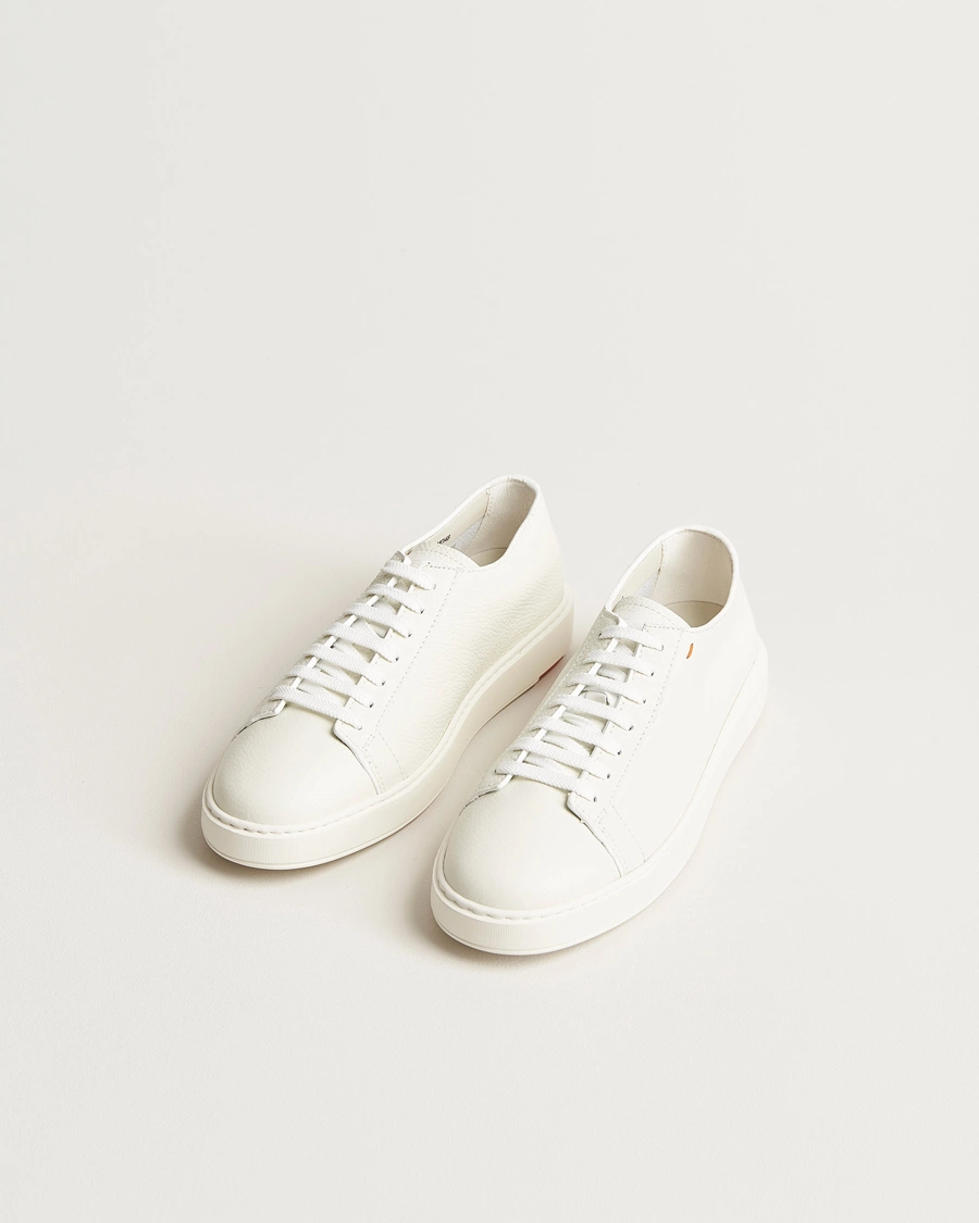 Herre |  | Santoni | Low Top Grain Leather Sneaker White Calf