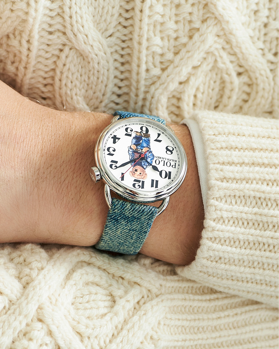 Herre | Polo Ralph Lauren 42mm Automatic Denim Flag Bear Steel With White Dial | Polo Ralph Lauren | 42mm Automatic Denim Flag Bear Steel With White Dial