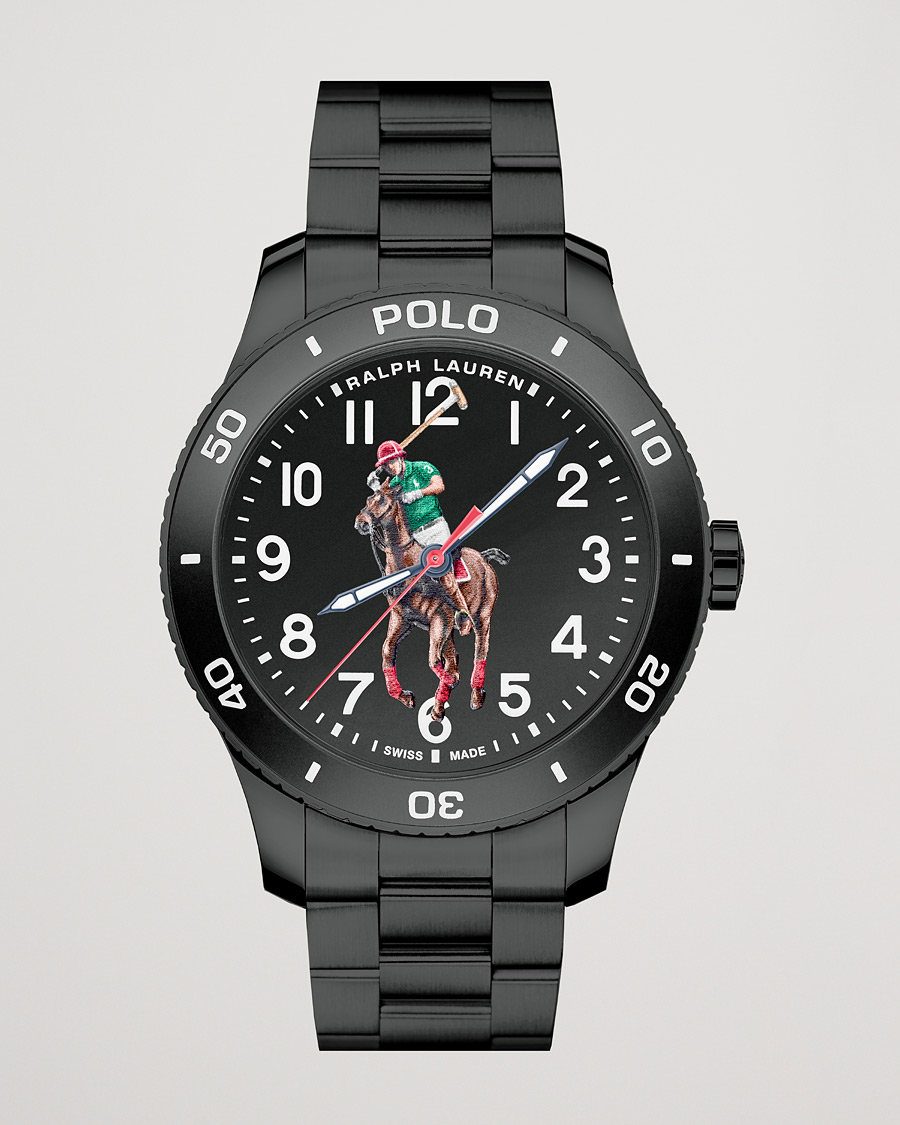 Herre | Stållænke | Polo Ralph Lauren | 42mm Automatic Pony Player  Black Dial