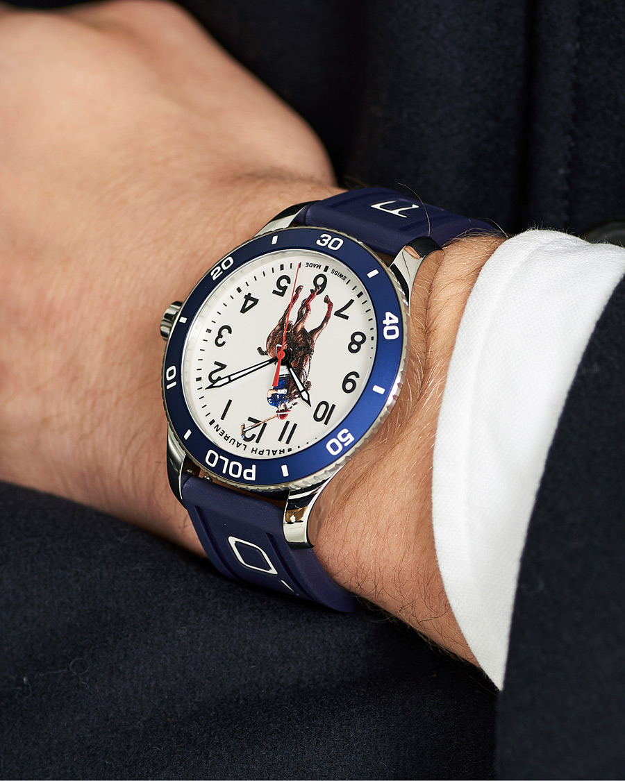 Herre | Fine watches | Polo Ralph Lauren | 42mm Automatic Pony Player  White Dial/Blue Bezel