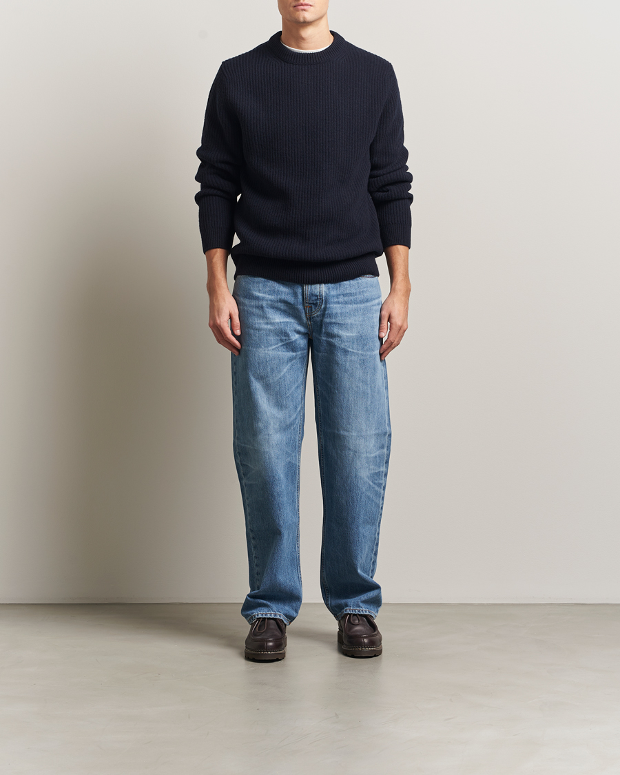 Herre | Trøjer | Nudie Jeans | August Wool Rib Knitted Sweater Navy