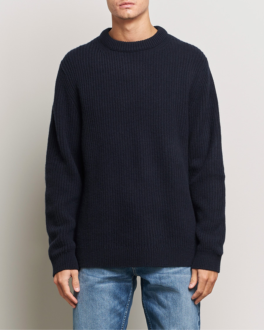 Herre | Nudie Jeans | Nudie Jeans | August Wool Rib Knitted Sweater Navy