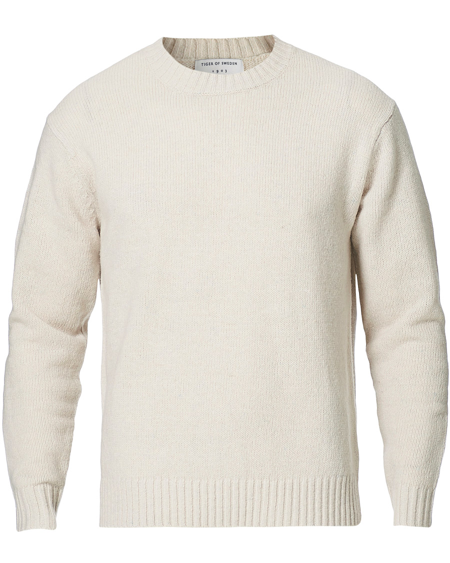 Herre | Trøjer | Tiger of Sweden | Danzon Recycle Wool Knitted Crew Neck Buttercreme