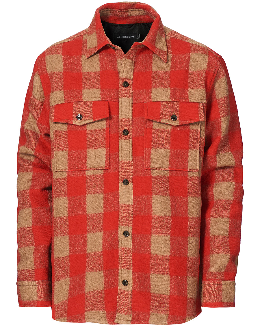 Herre | Skjorter | J.Lindeberg | Gingham Wool Loose Fit Overshirt Red Bell
