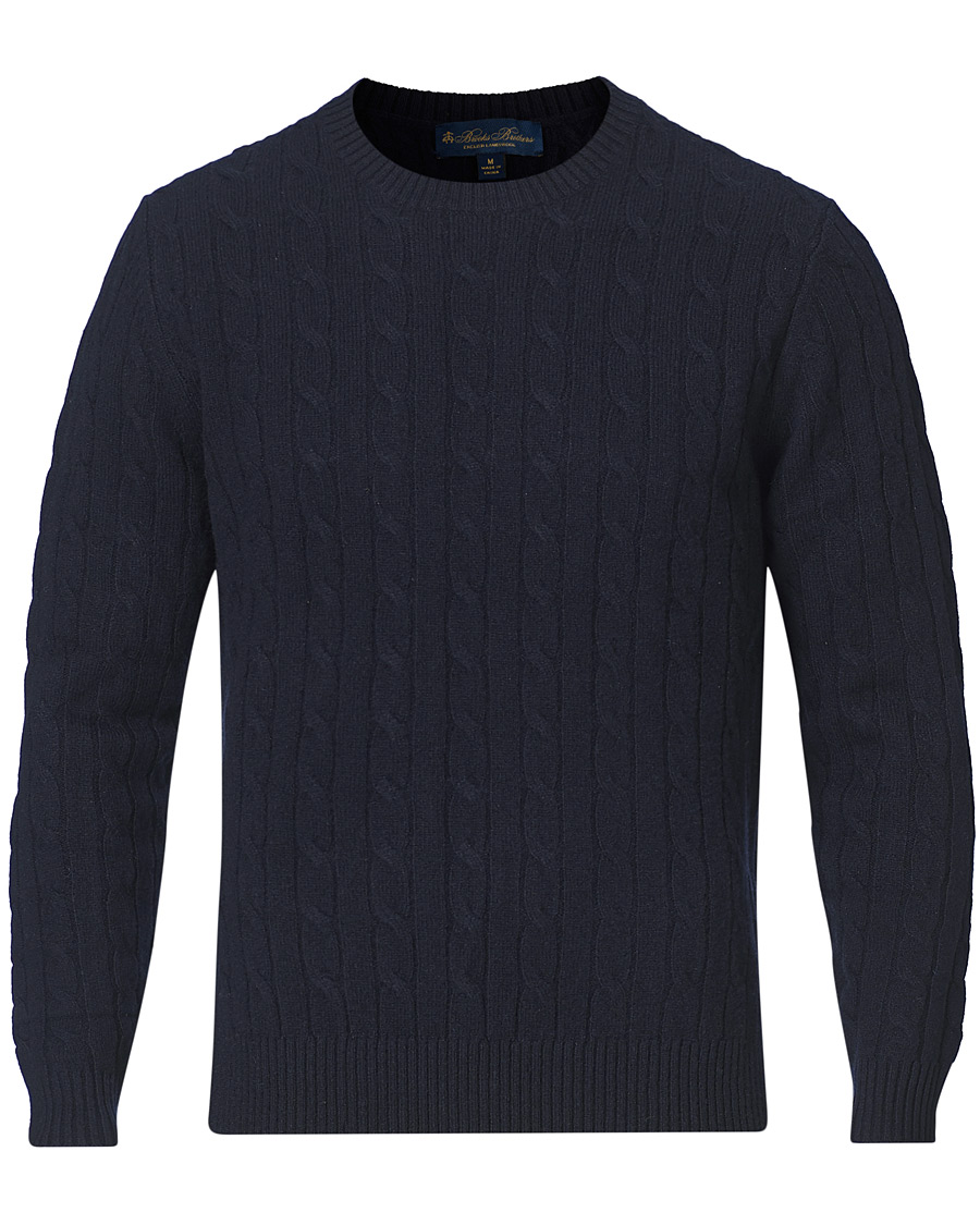Herre | Trøjer | Brooks Brothers | Lambswool Cable Crew Neck Navy