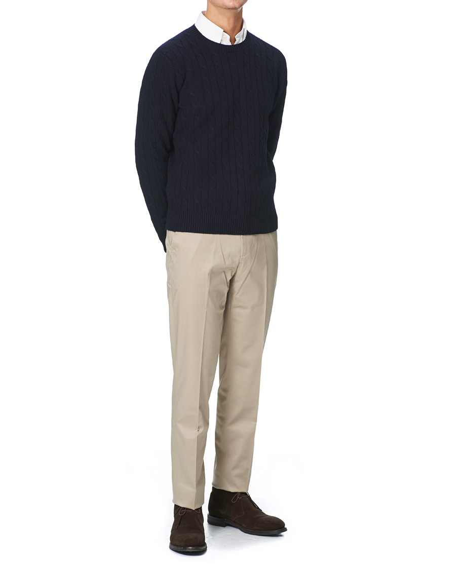 Herre | Trøjer | Brooks Brothers | Lambswool Cable Crew Neck Navy