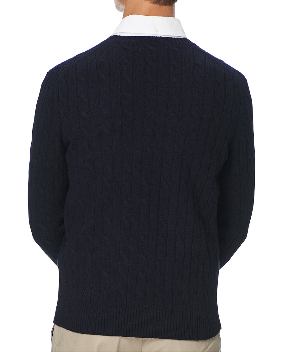 Herre | Trøjer | Brooks Brothers | Lambswool Cable Crew Neck Navy