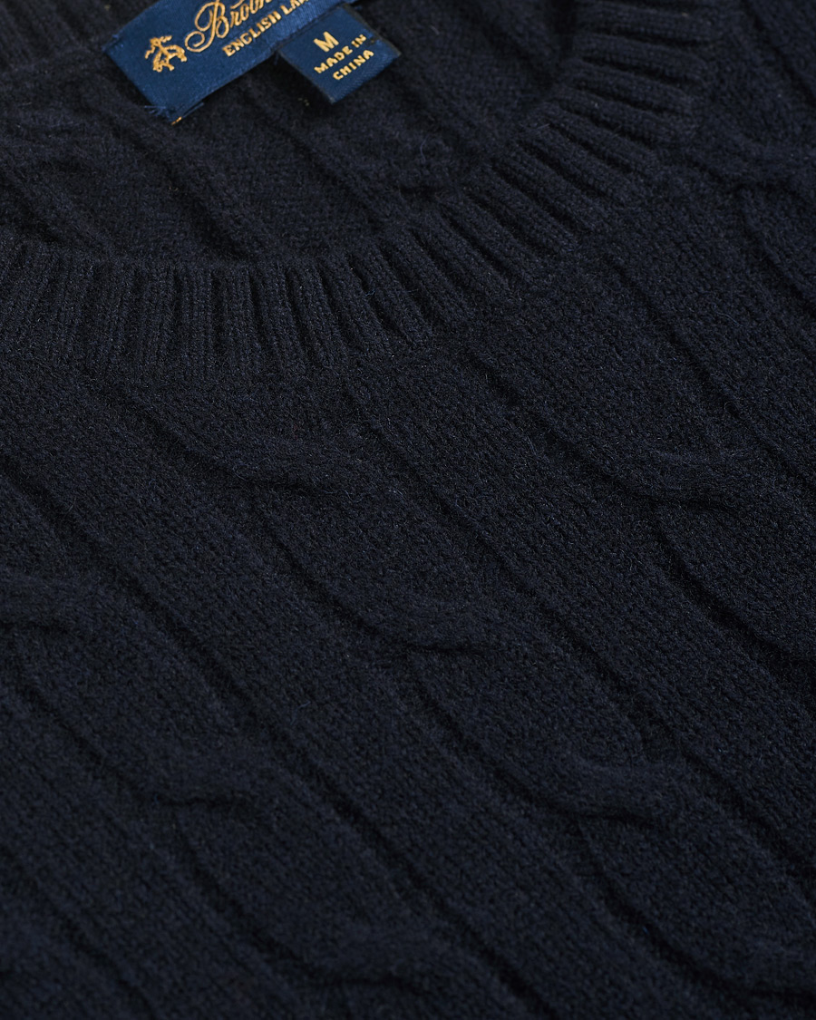 Herre | Trøjer | Brooks Brothers | Lambswool Cable Crew Neck Navy