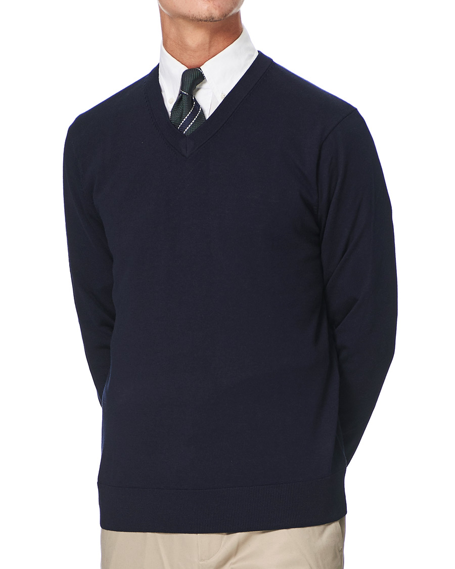Herre | Trøjer | Brooks Brothers | Washable Merino Wool V-Neck Navy