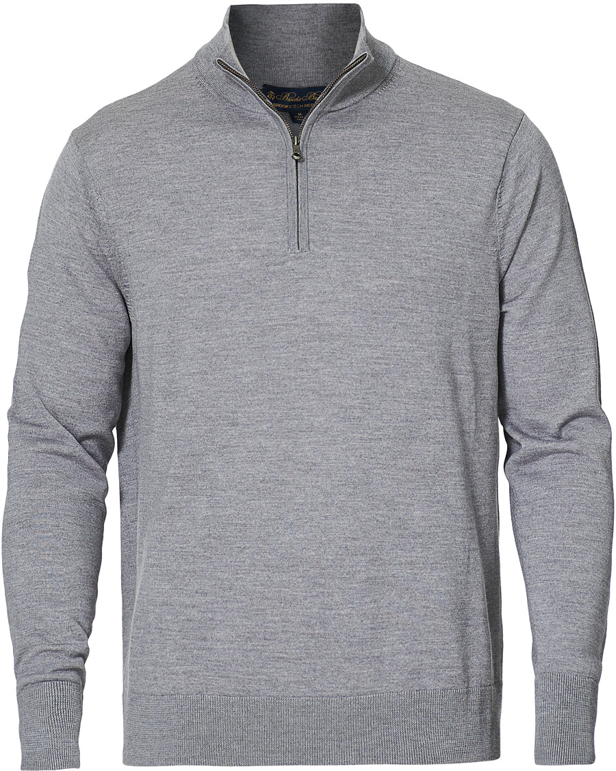 Herre | Trøjer | Brooks Brothers | Washable Merino Wool Half Zip Heather Grey
